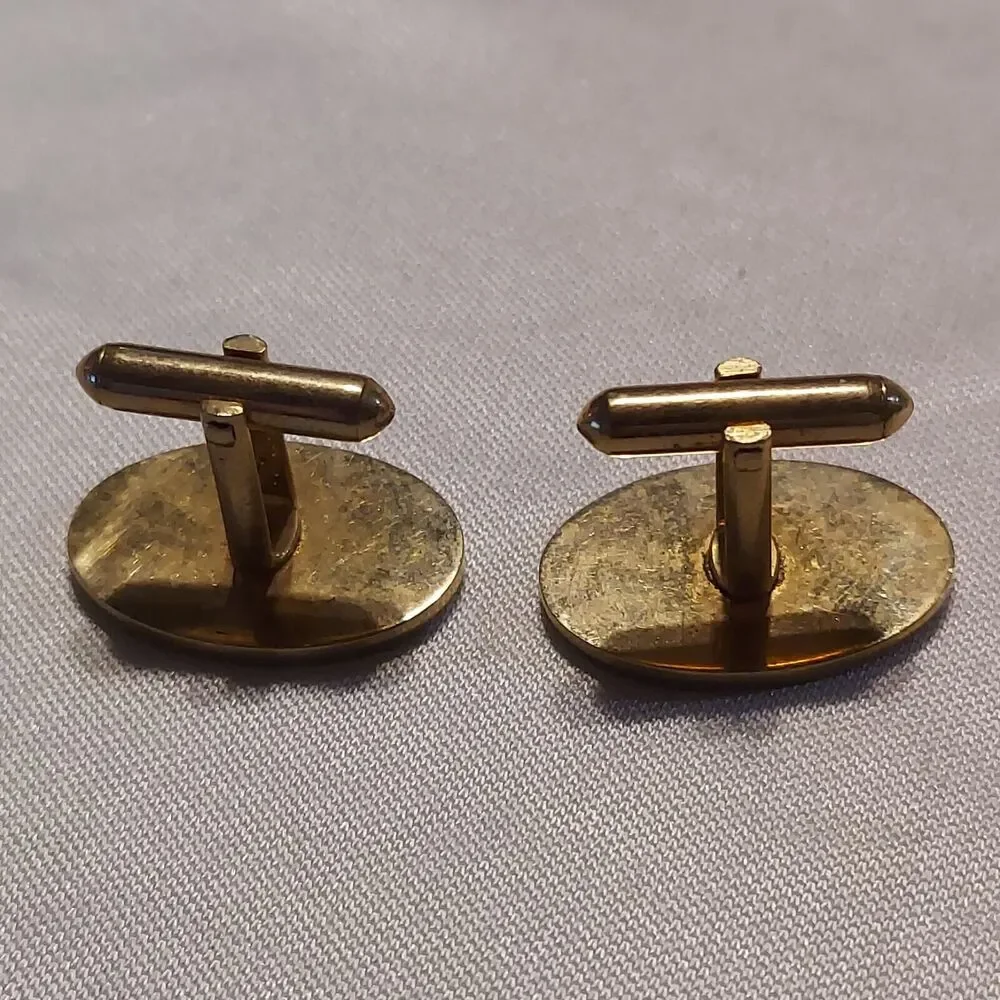 Vintage Avon Gold Tone Oval Brushed Texture Cufflinks 1970's